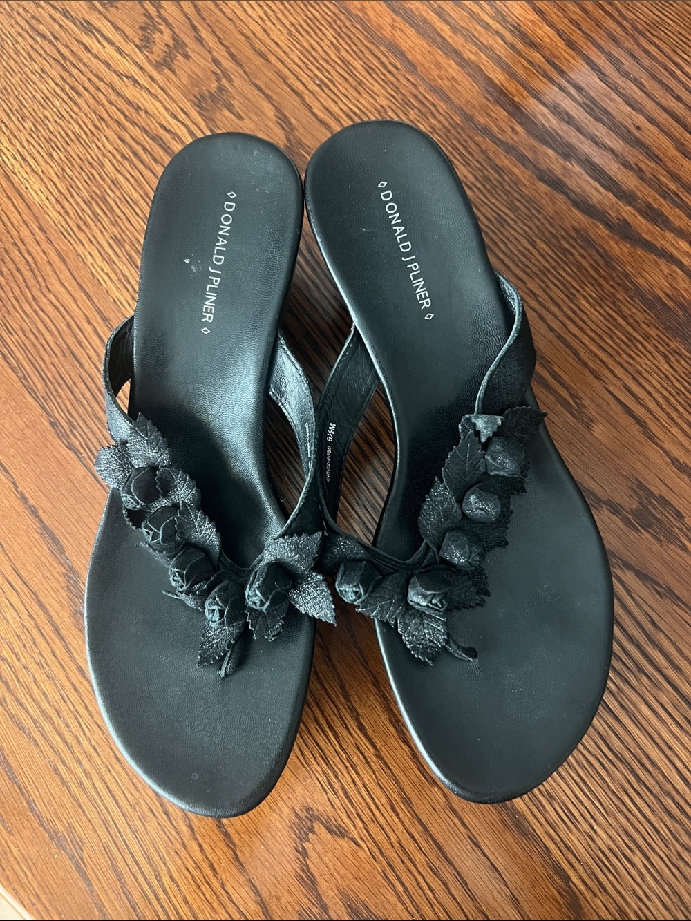 Donald J. Pliner Black Floral Thong Sandals with Embellished Straps